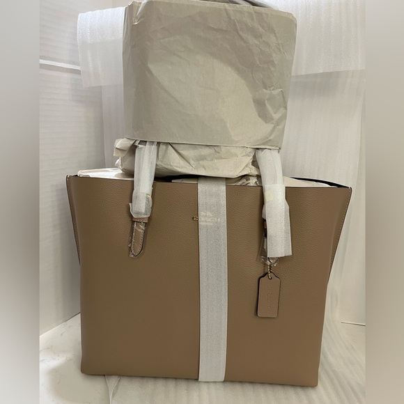 Coach Brown Leather Tote with Gold Accents color / taupe oxblood - Picture 7 of 16